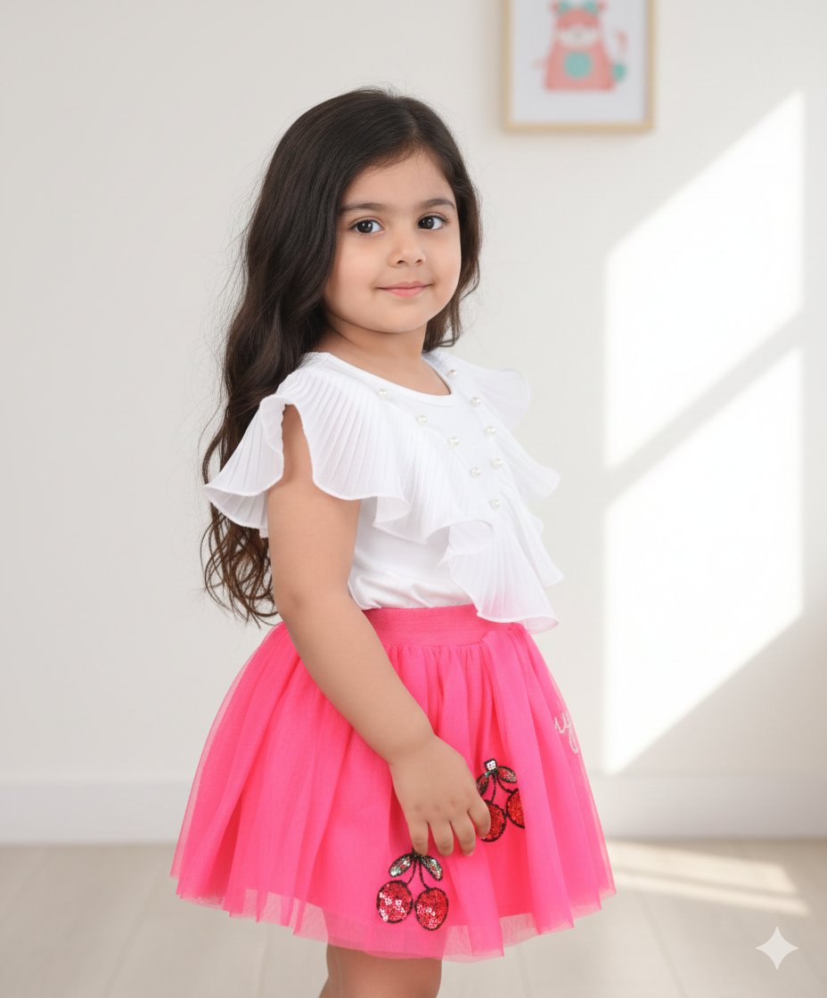 Stylish Pink Net Tuil Star Foiling Skirt view 2