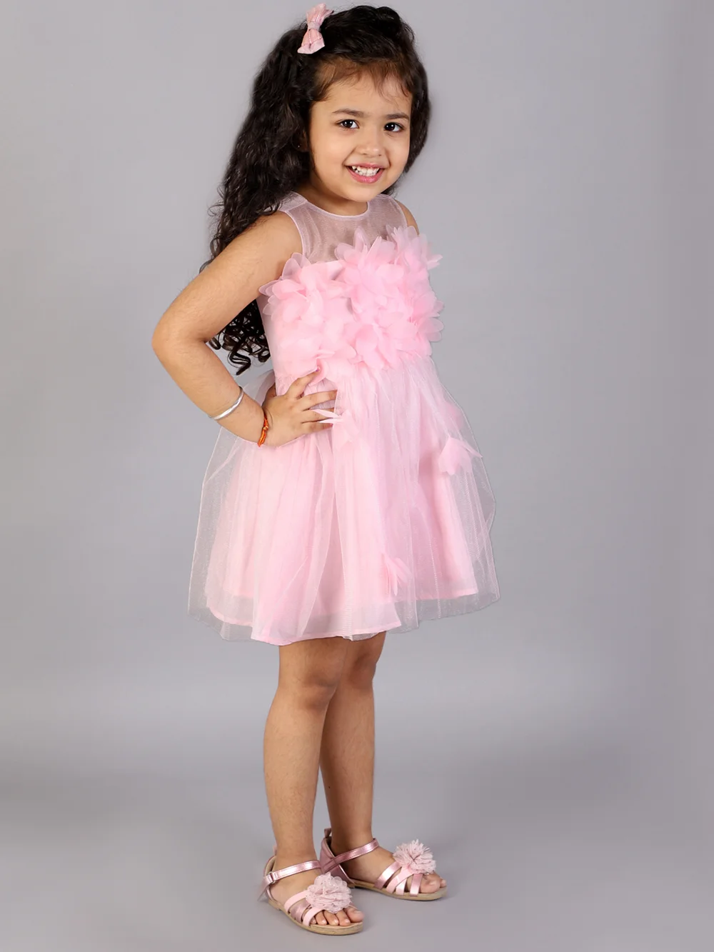 Elegant Pink Pearl Bouquet Party Dress view 3