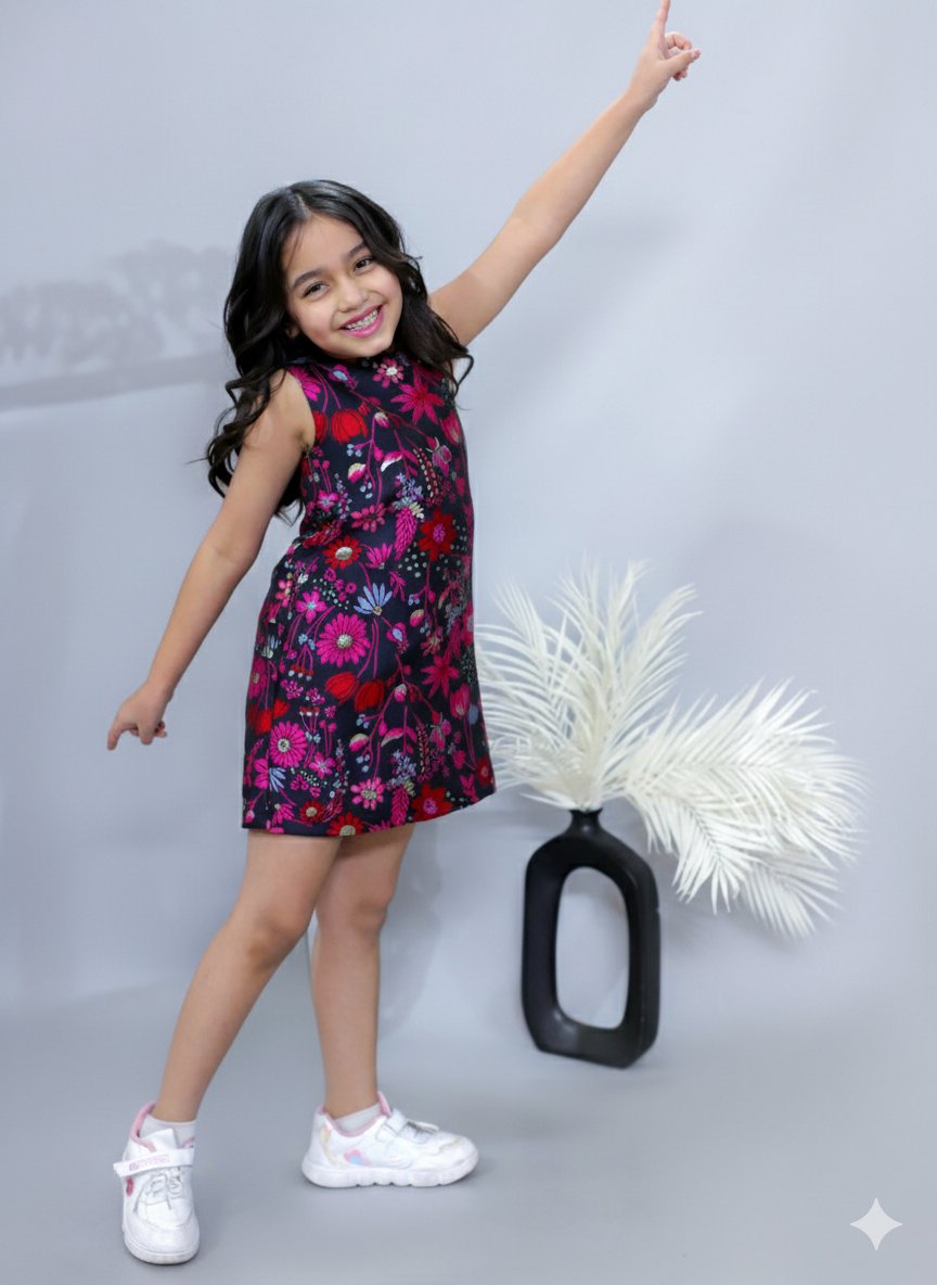 Sleeveless Knee Length A-Line jacquard party dress black view 2