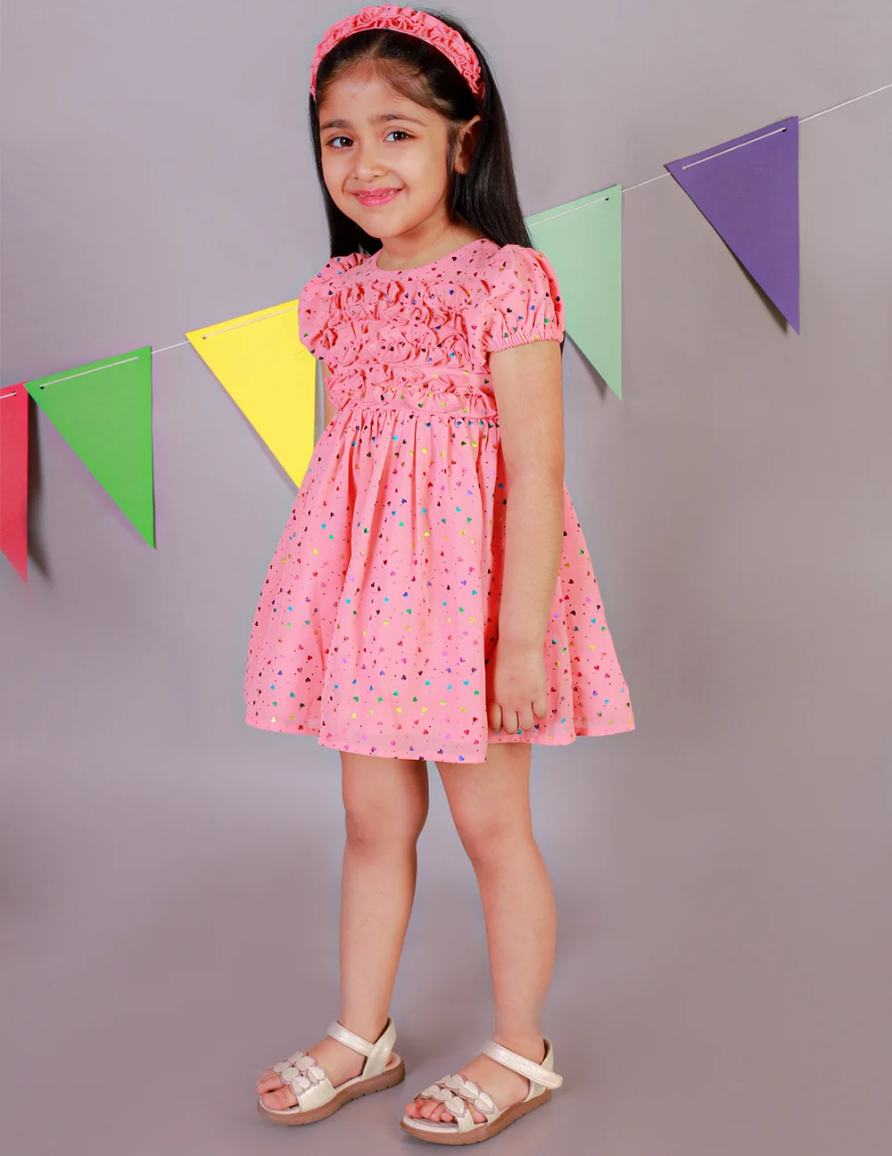 Radiant Peach Rainbow Hearts Dress