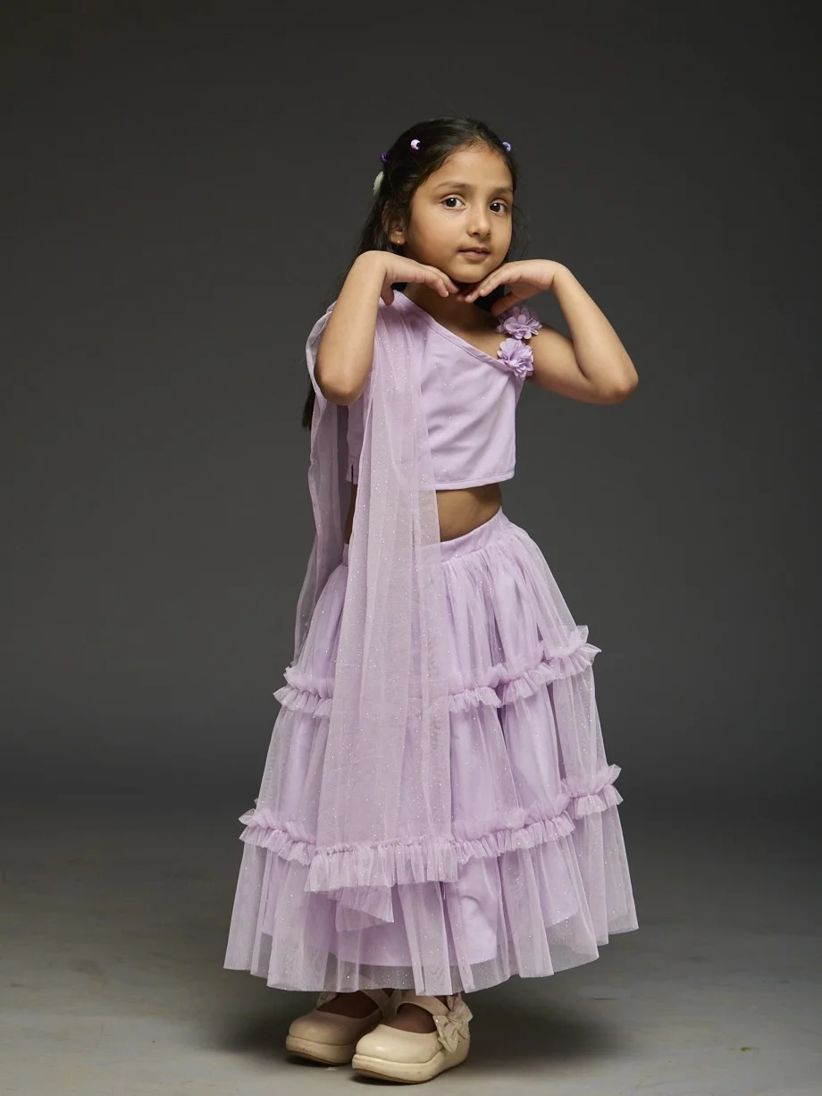 Kidsdew Sleeveless Net Fit and Flare Lehenga Choli Set view 3