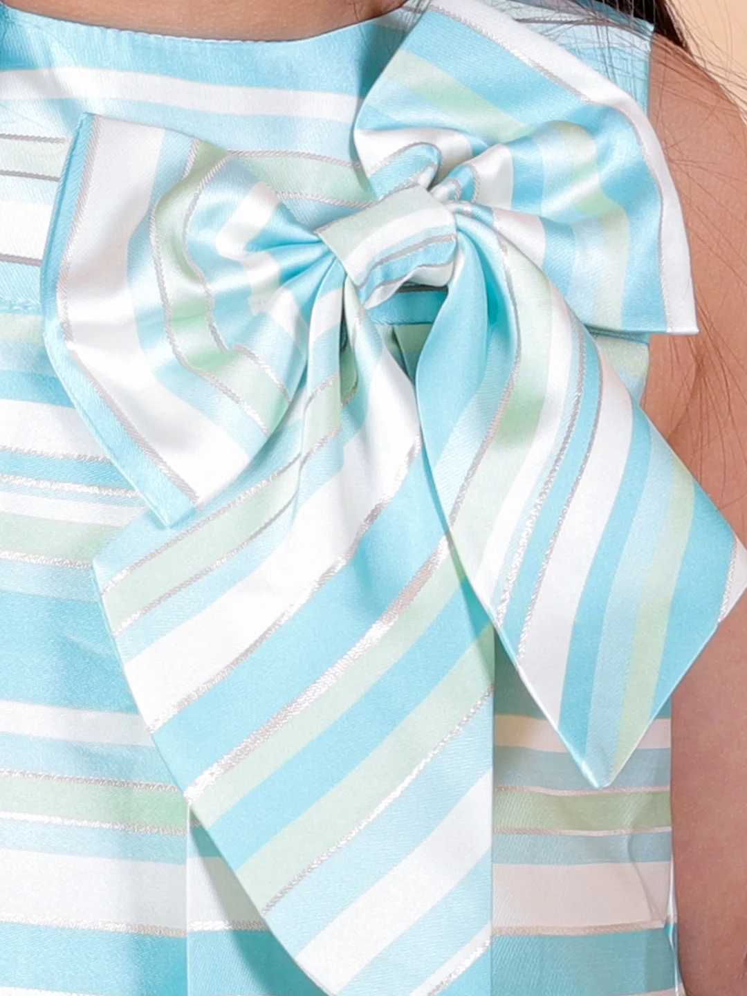 Sleeveless A-Line striped jacquard with Bow Knee Length Party Dress mint view 3