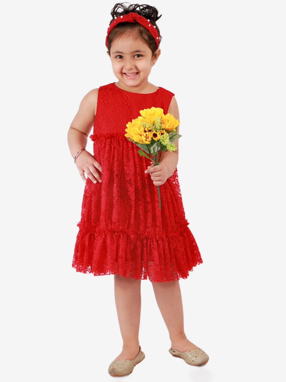 Elegant Red Sleeveless Pleated Net Party Dress