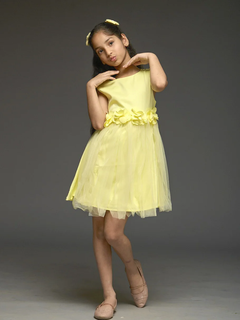 KidsDew sleeveless Fit and Flare Knee Length Dress YELLOW