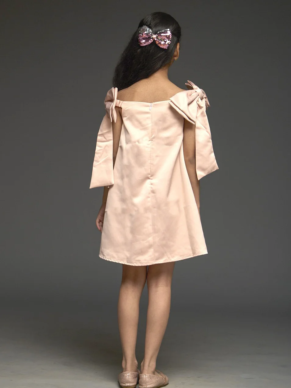A-line Dress with Bow Attach on Straps PEACH view 3