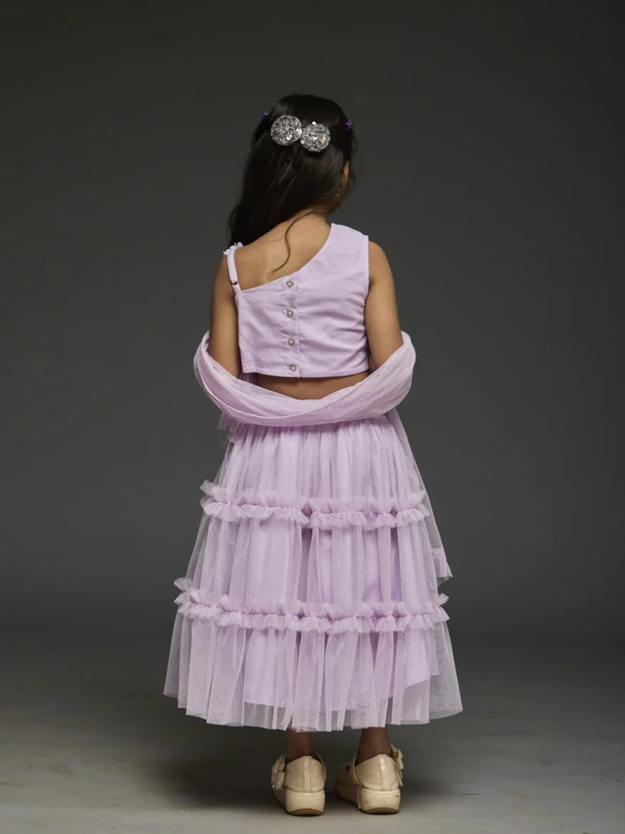 Kidsdew Sleeveless Net Fit and Flare Lehenga Choli Set view 4