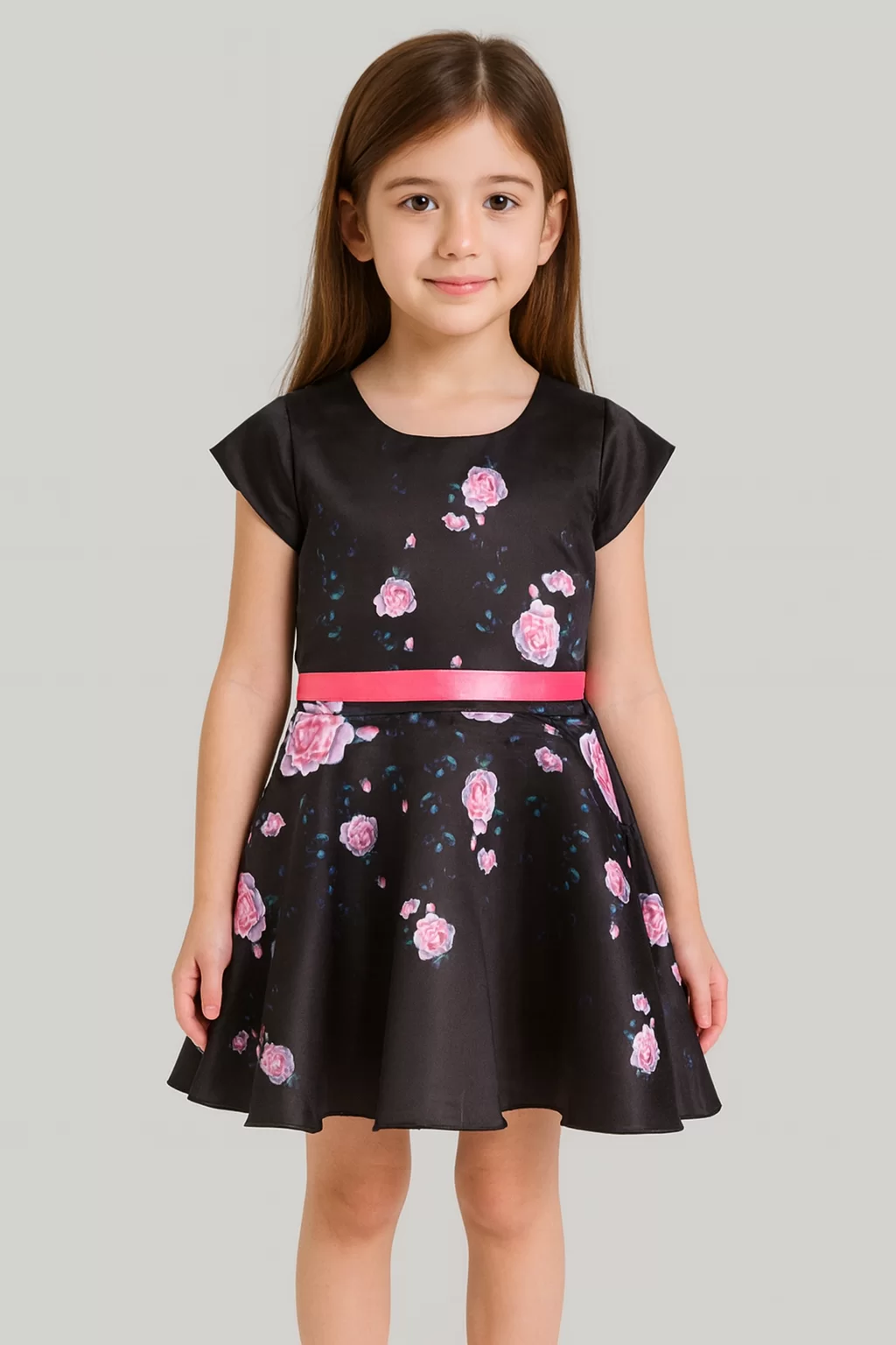 Stylish Black Duchess Satin AOP Dress