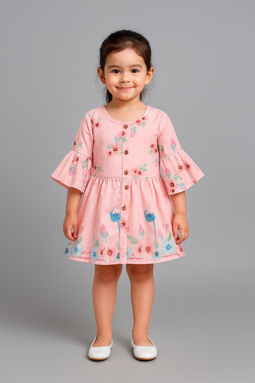 Chic Peach Bell Sleeves Summer Dress