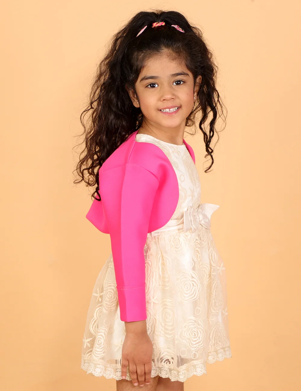 Pretty Pink Scuba Quarter Sleeves Front Open Shrug view 3