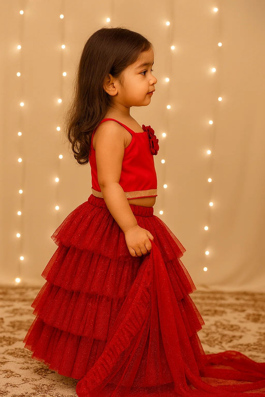 KidsDew Flared Glitter Net Lehenga Choli view 3