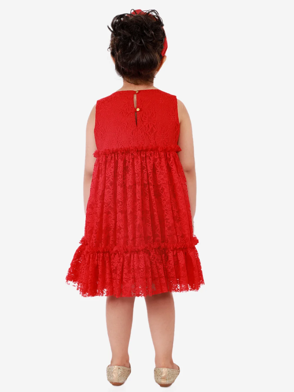Elegant Red Sleeveless Pleated Net Party Dress view 4