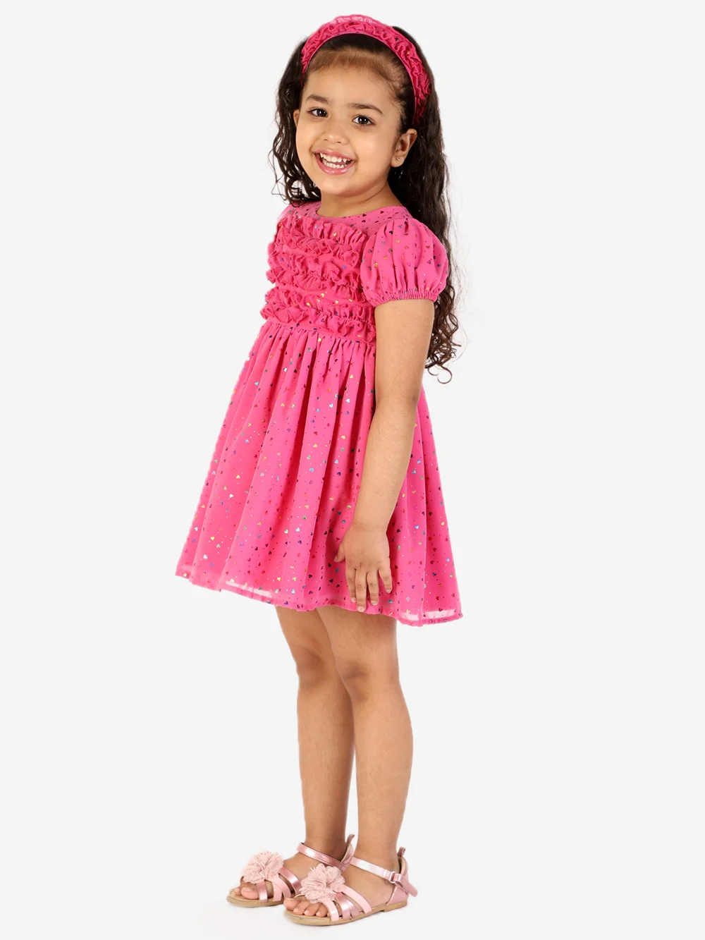 Radiant Magenta Rainbow Hearts Baby Party Dress view 2