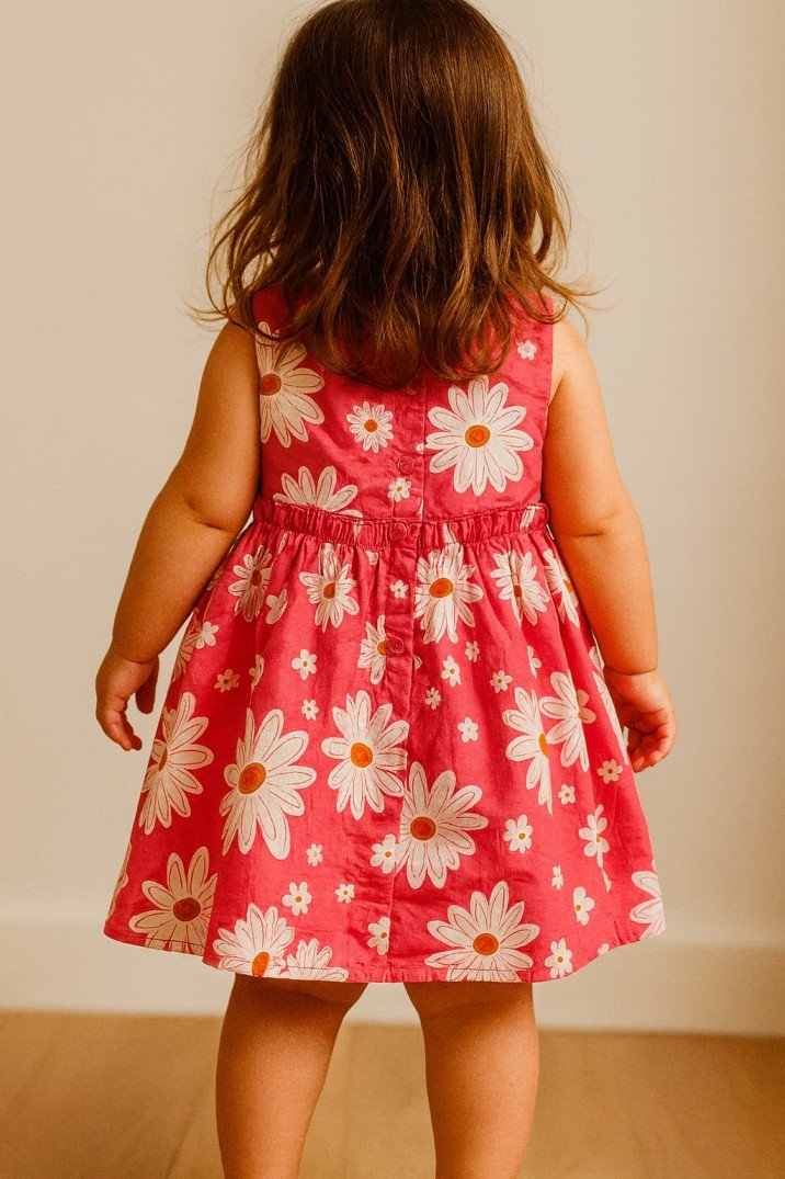 Cute Daisy Print Pink Dress for Toddlers view 2