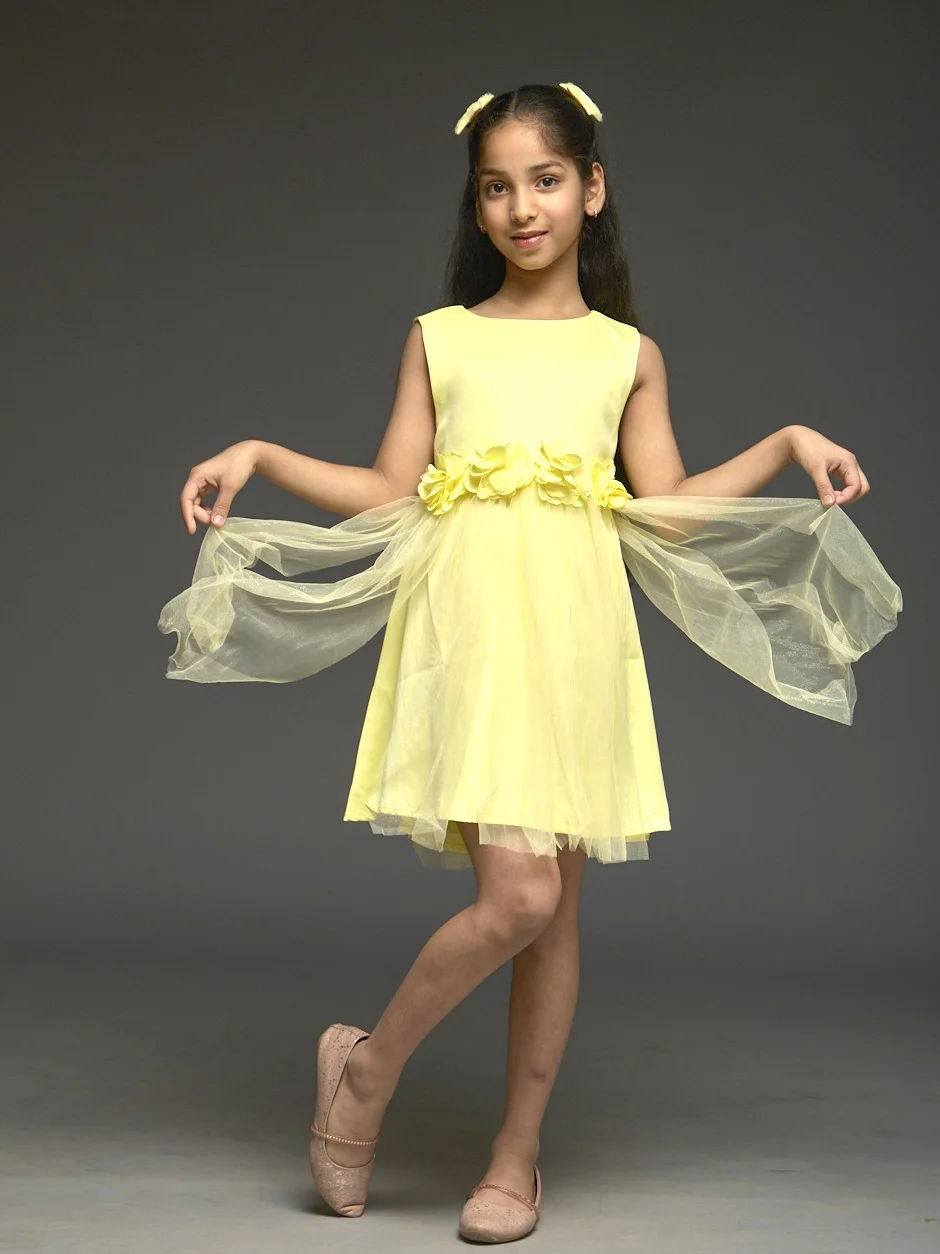 KidsDew sleeveless Fit and Flare Knee Length Dress YELLOW view 4