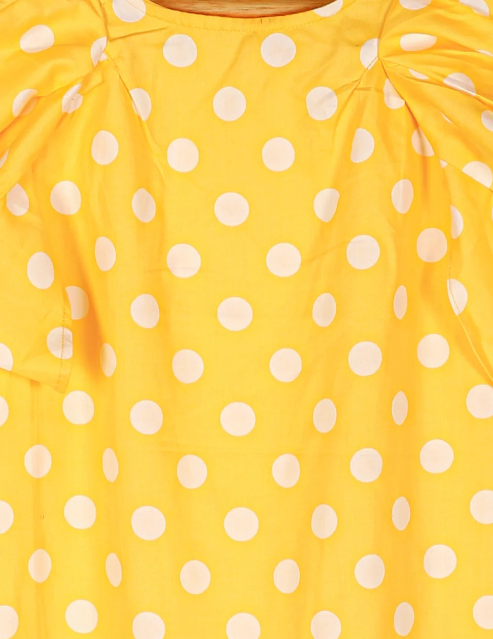 Adorable Yellow Polka Dot Puffed Sleeves A-Line Dress view 4