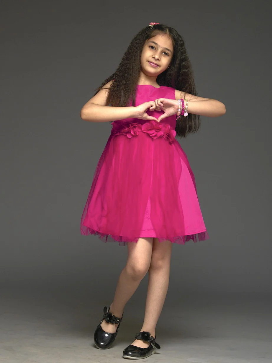 KidsDew sleeveless Fit and Flare Knee Length Dress FUCHSIA