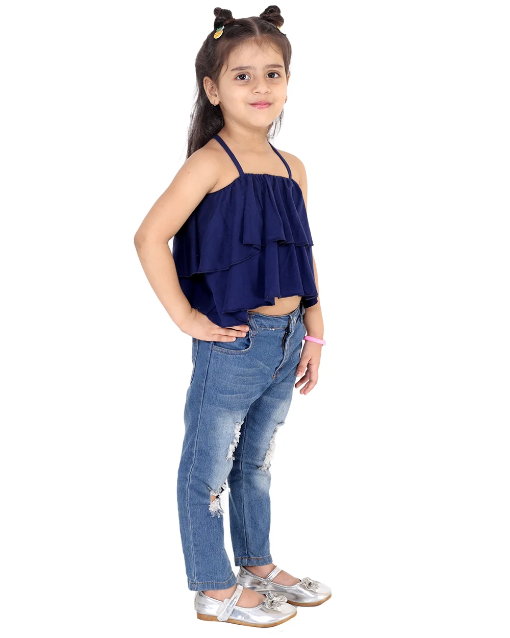 Chic Navy Hosiery Criss-Cross Back Top view 2