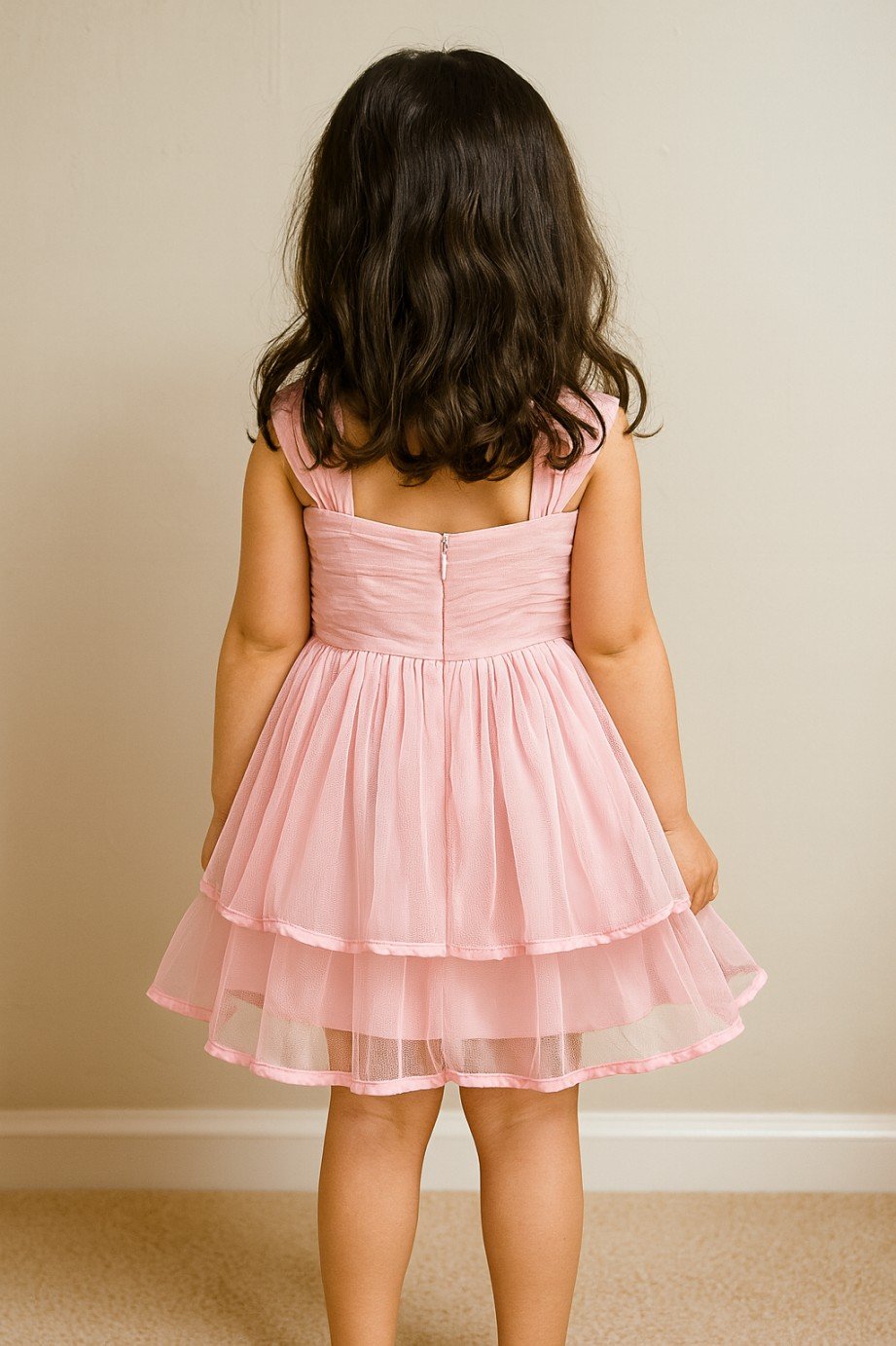 Blush Pink Pearl Embellished Tulle Party Dress view 2