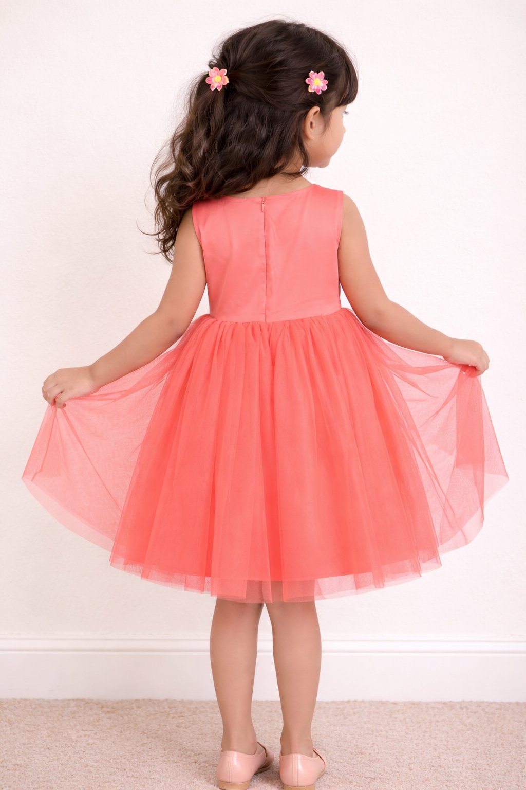 Orange Lace Yoke Party Dress view 2