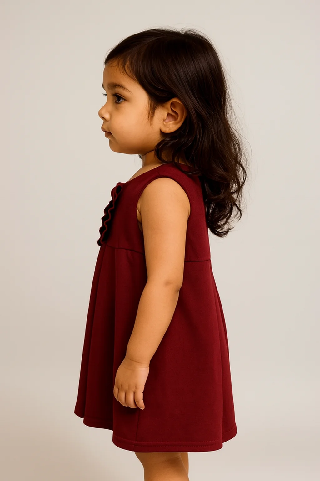Kidsdew sleeveless Crinkled Crepe A- line dress Maroon view 3