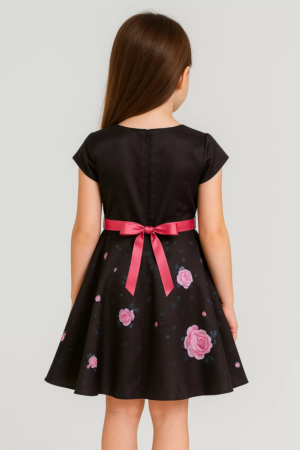 Stylish Black Duchess Satin AOP Dress view 3