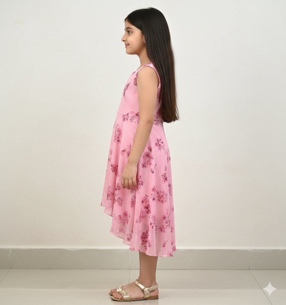 Charming Pink Georgette Floral Printed Dress view 3