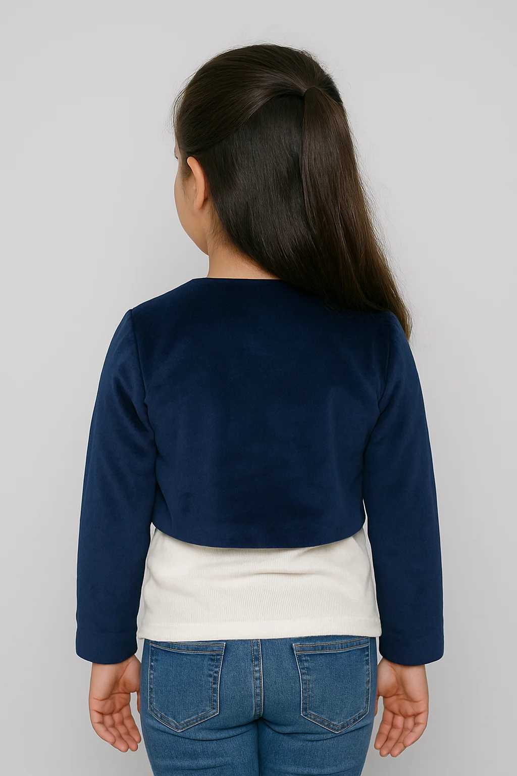 Navy Blue Velour Pearl Button Shrug view 2